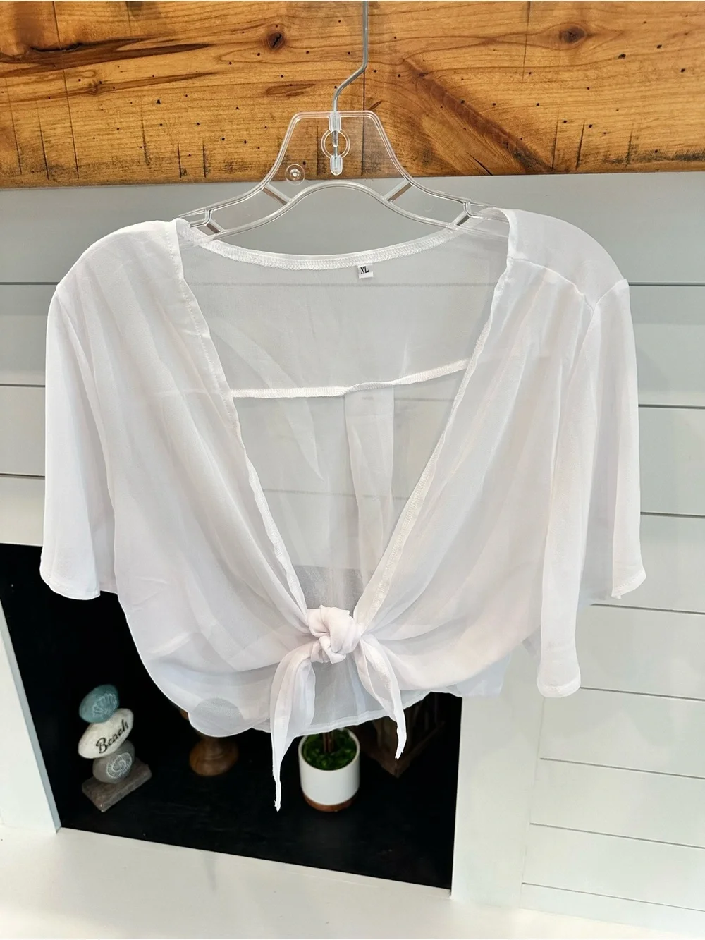 NWOT Sheer White Tie-Front Crop Wrap